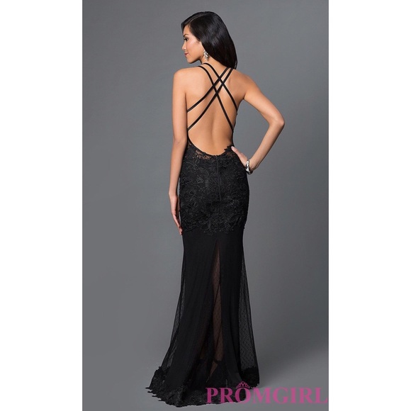 Black Lace Open Back Prom Dress - Picture 2 of 4